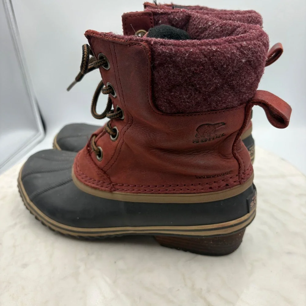 Sorel Boots Womens Size 7 Slimpack Ii Redwood Britis Leather Ankle Waterproof